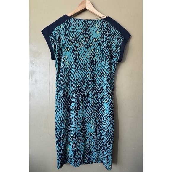 Vintage 90s ESPRIT Dress Turquoise & Navy Floral Women's Size Large Short Sleeve - Picture 2 of 8